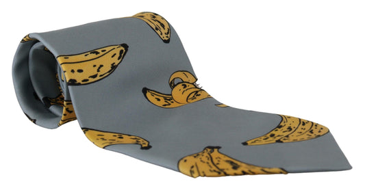 Elegant Blue Banana Print Silk Tie