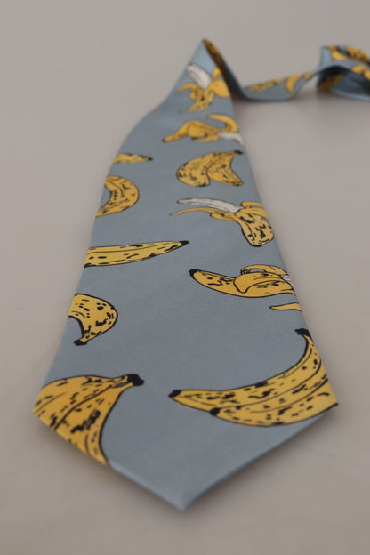 Elegant Blue Banana Print Silk Tie