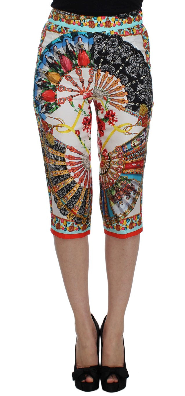 Multicolor Majolica Silk Capri Pants