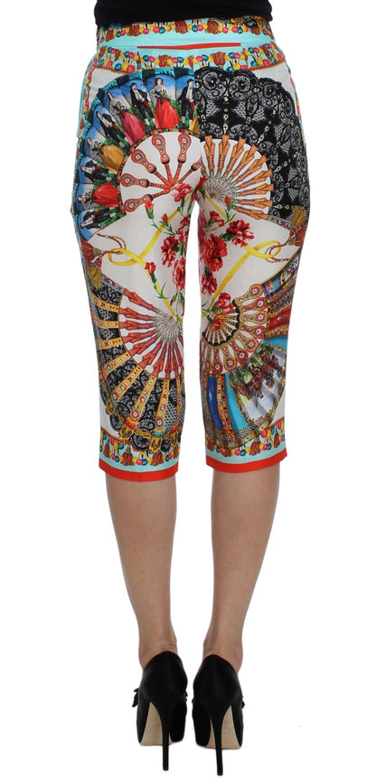 Multicolor Majolica Silk Capri Pants