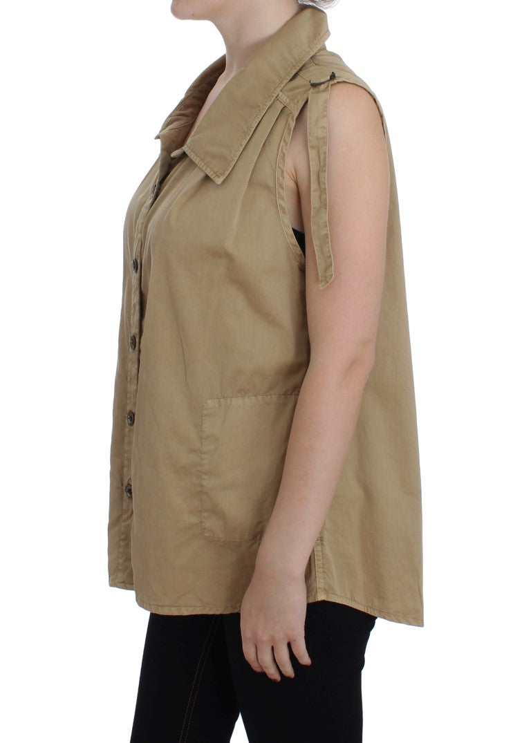 Beige Sleeveless Cotton Blouse