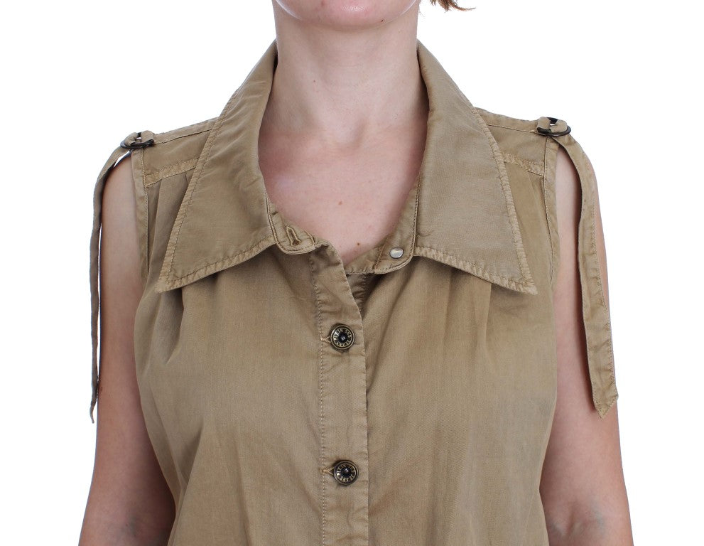 Beige Sleeveless Cotton Blouse