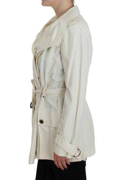 Elegante chaqueta tipo gabardina blanca cruzada