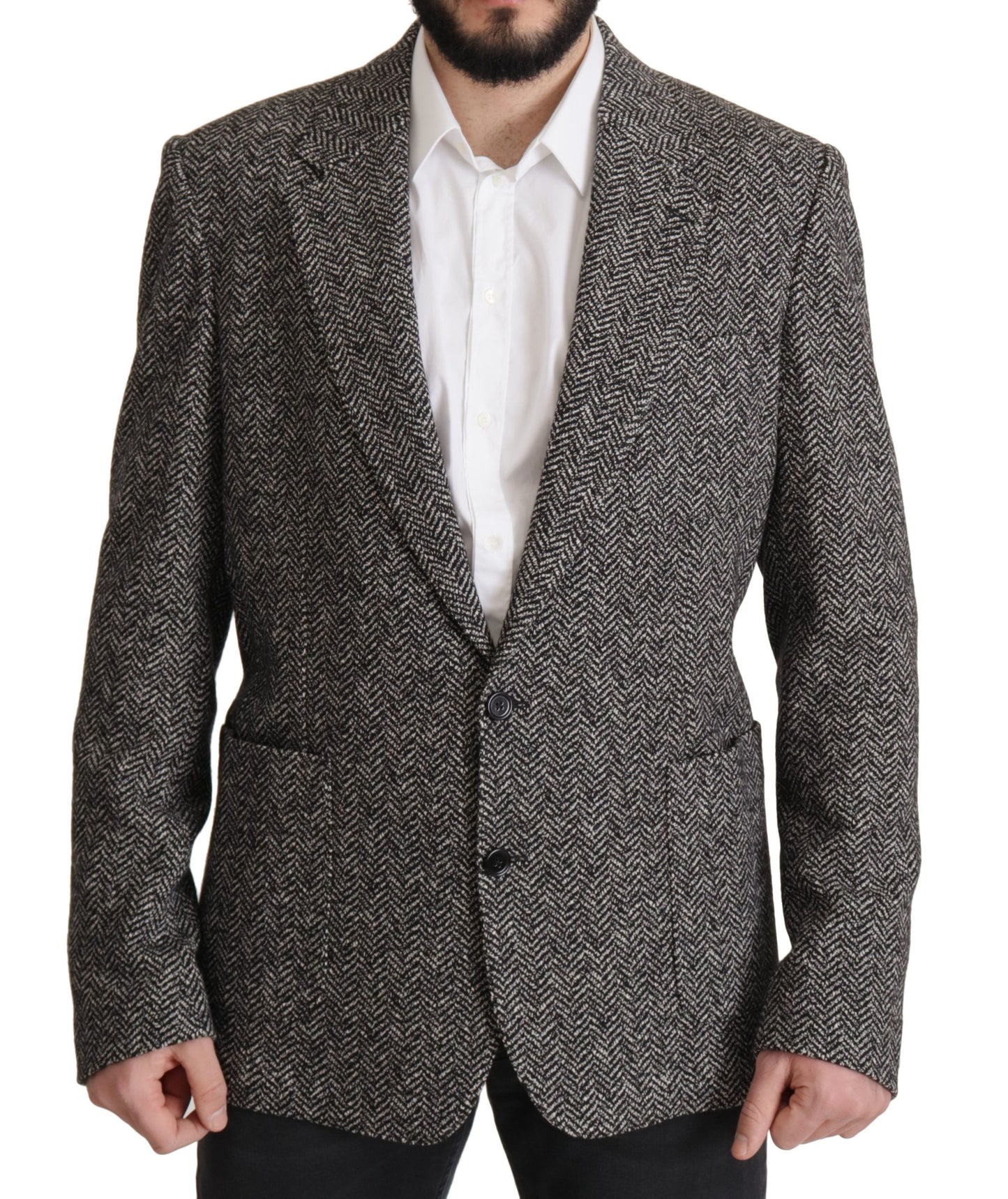 Chaqueta blazer de espiga gris exquisita