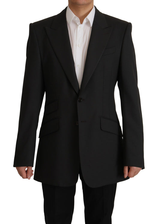 Elegante Chaqueta Blazer Slim de Lana Negra