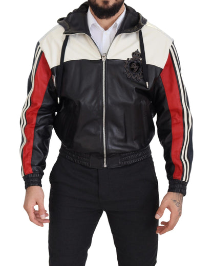 Chaqueta bomber de cuero con capucha negra Elite