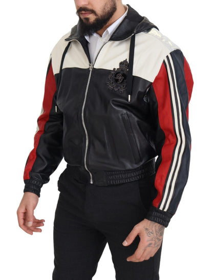 Chaqueta bomber de cuero con capucha negra Elite