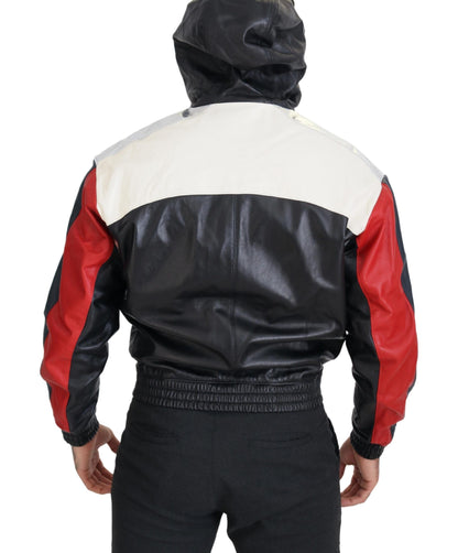 Chaqueta bomber de cuero con capucha negra Elite