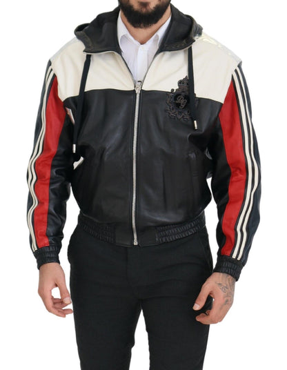 Chaqueta bomber de cuero con capucha negra Elite