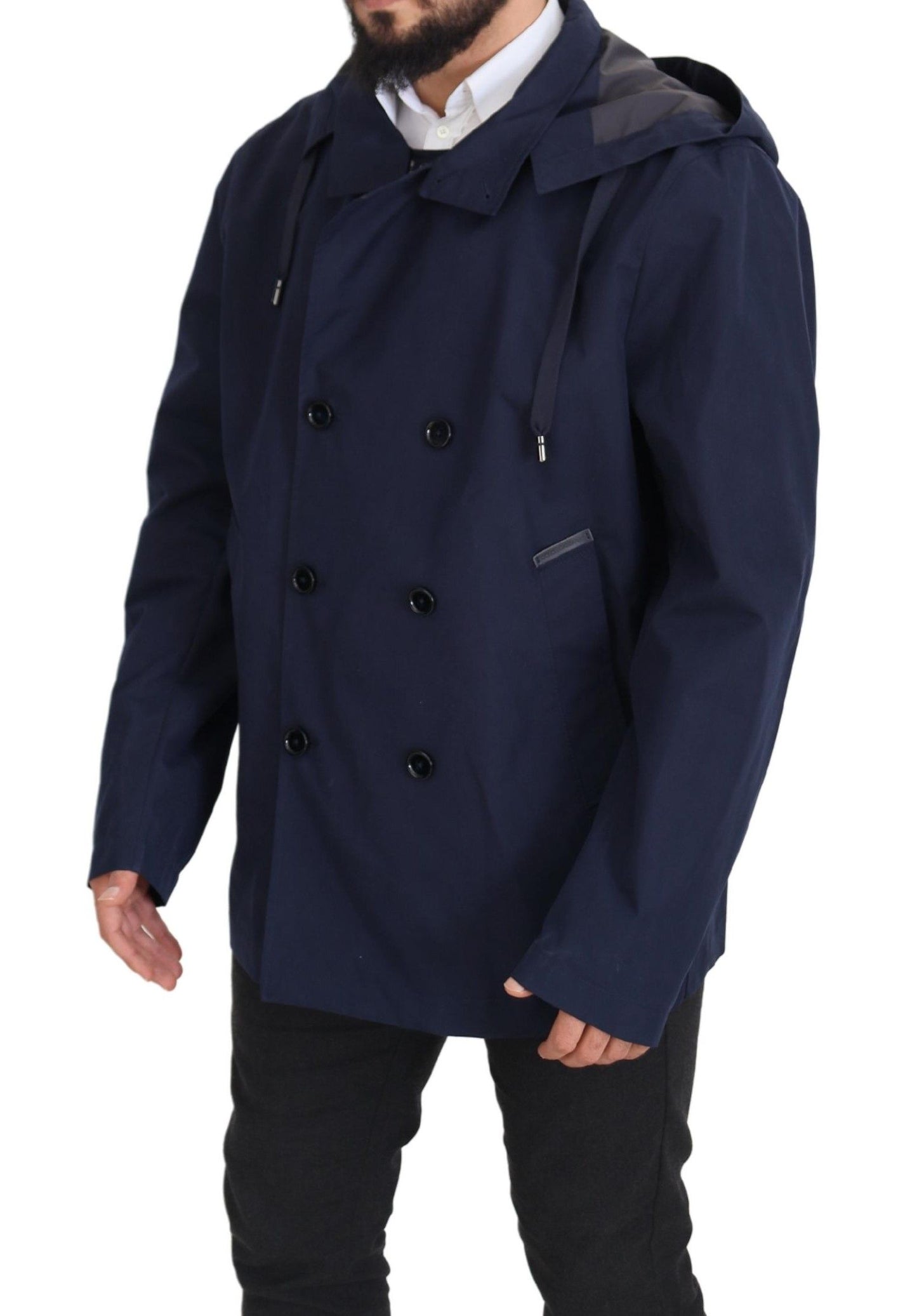 Elegante chaqueta parka azul cruzada