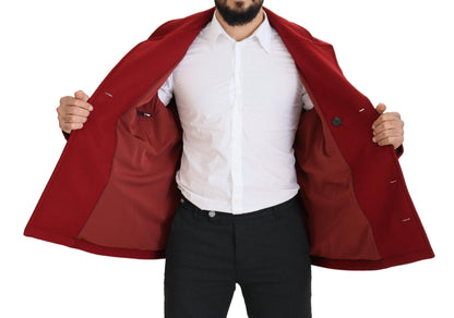 Elegante chaqueta roja de lana de doble botonadura