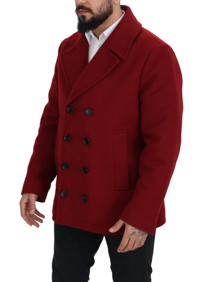 Elegante chaqueta roja de lana de doble botonadura