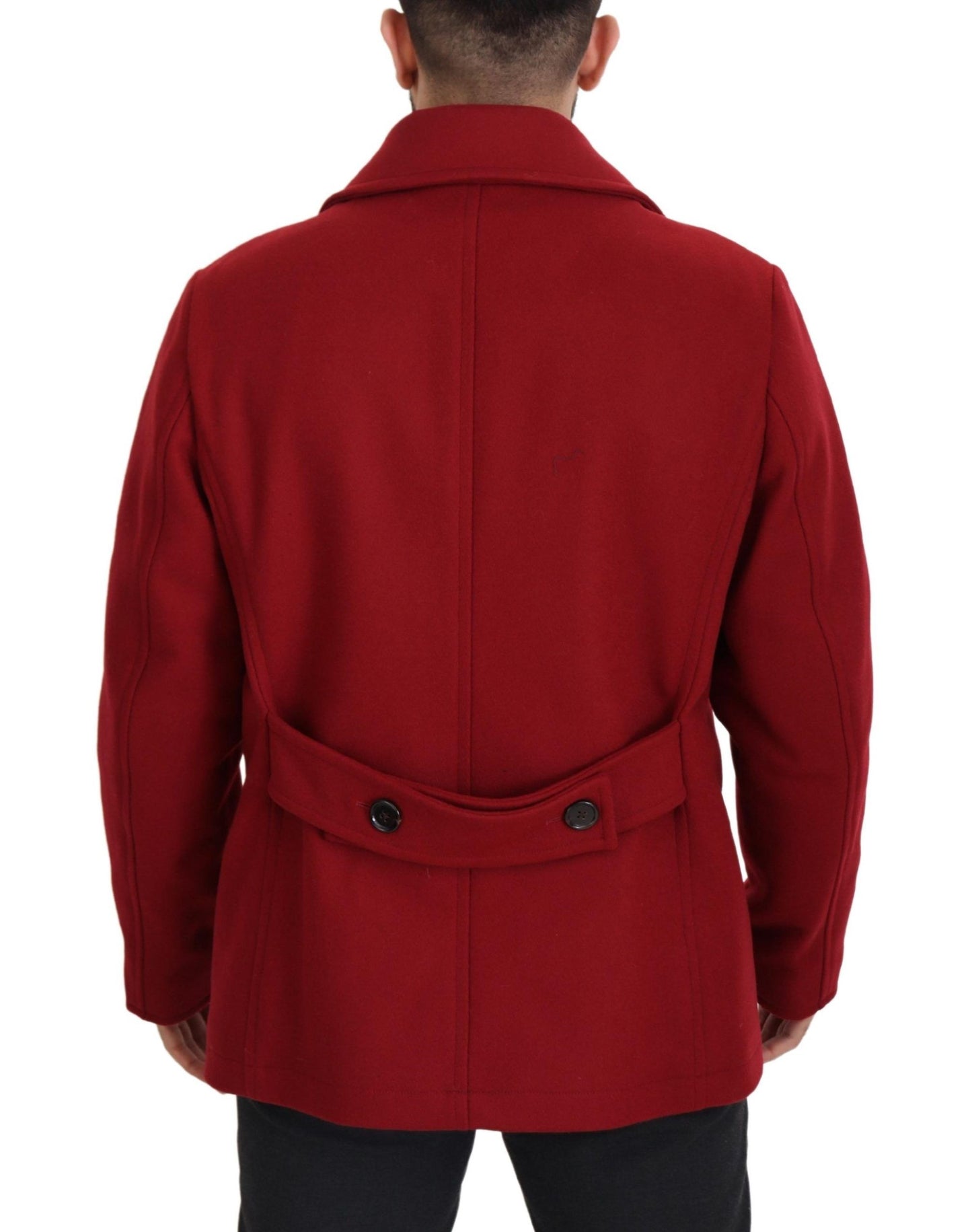 Elegante chaqueta roja de lana de doble botonadura