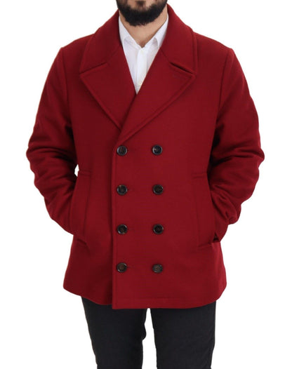 Elegante chaqueta roja de lana de doble botonadura