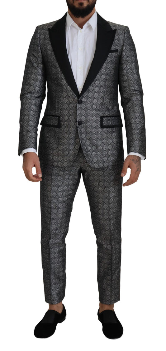 Elegante Traje Slim Fit Estampado Plata