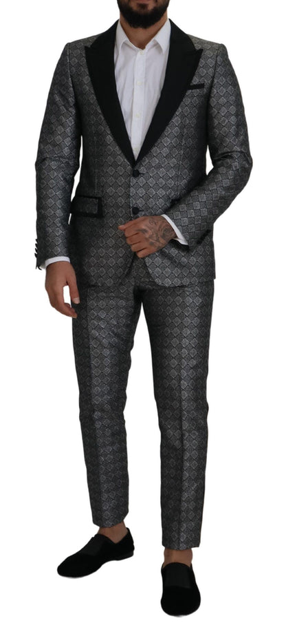 Elegant Silver Patterned Slim Fit Suit