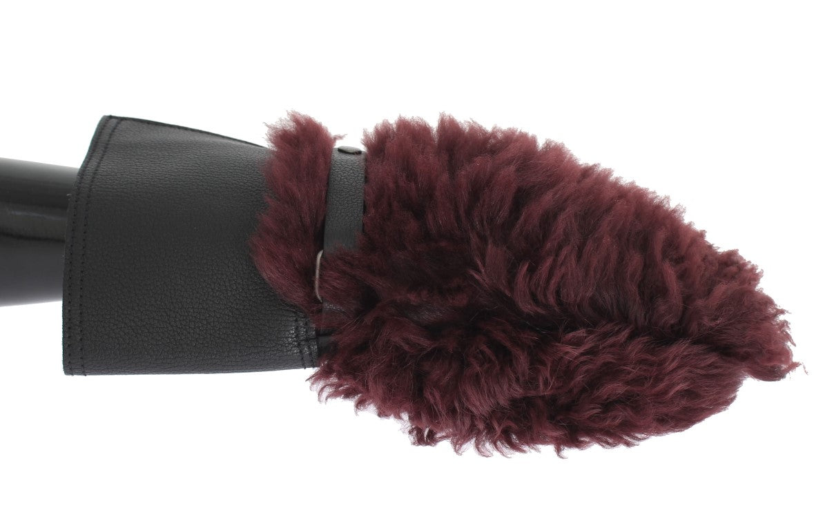 Elegant Black & Bordeaux Leather Gloves