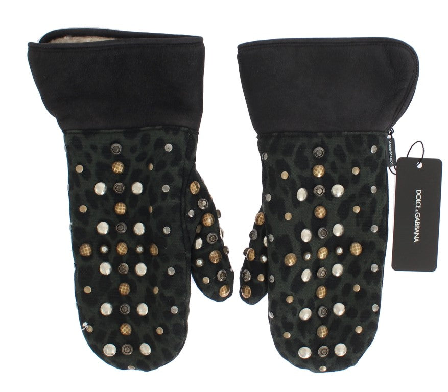 Elegant Studded Gray Wool Shearling Gloves