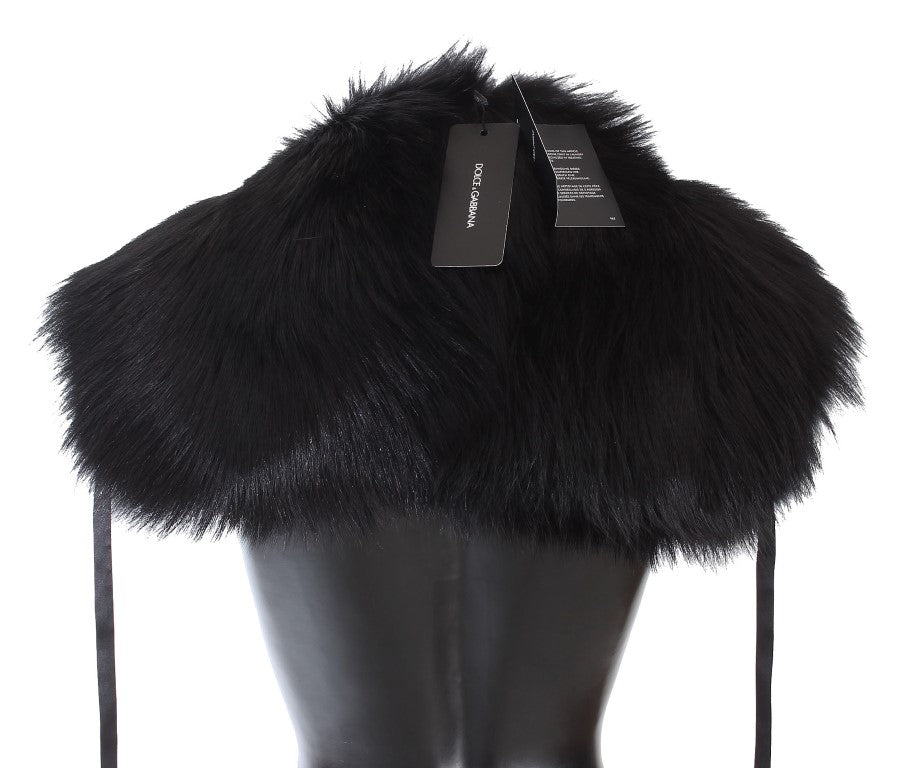 Elegant Black Fox Fur Silk Shoulder Wrap