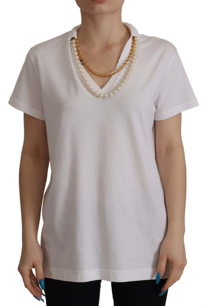 Stunning V-Neckline Logo Embellished Tee