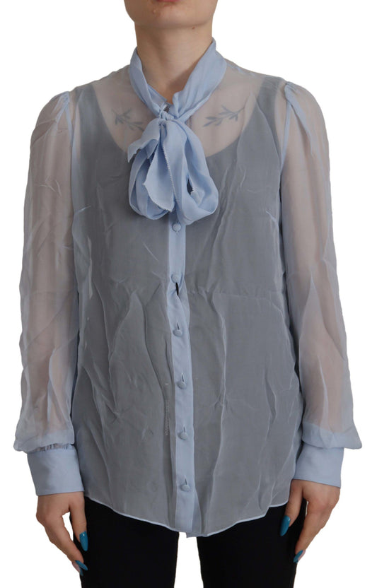 Elegant Silk Ascot Collar Blouse in Light Blue