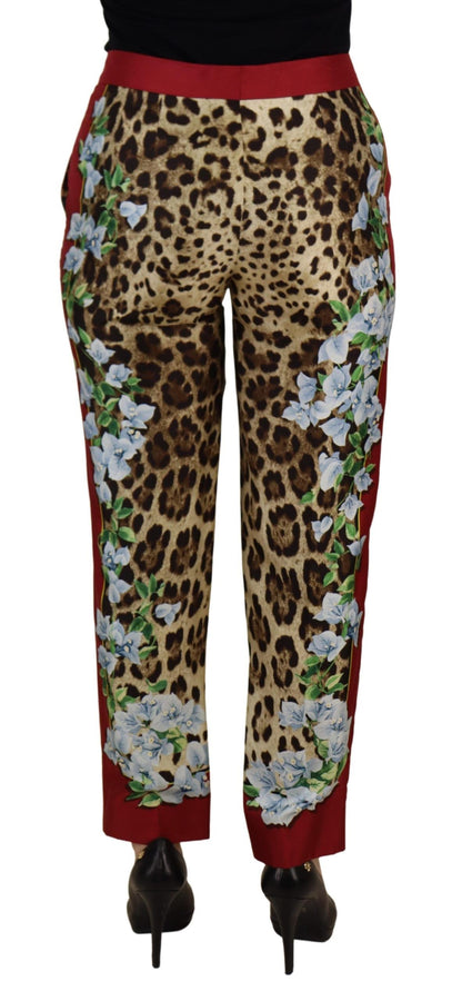 Elegantes pantalones de seda multicolor de cintura alta