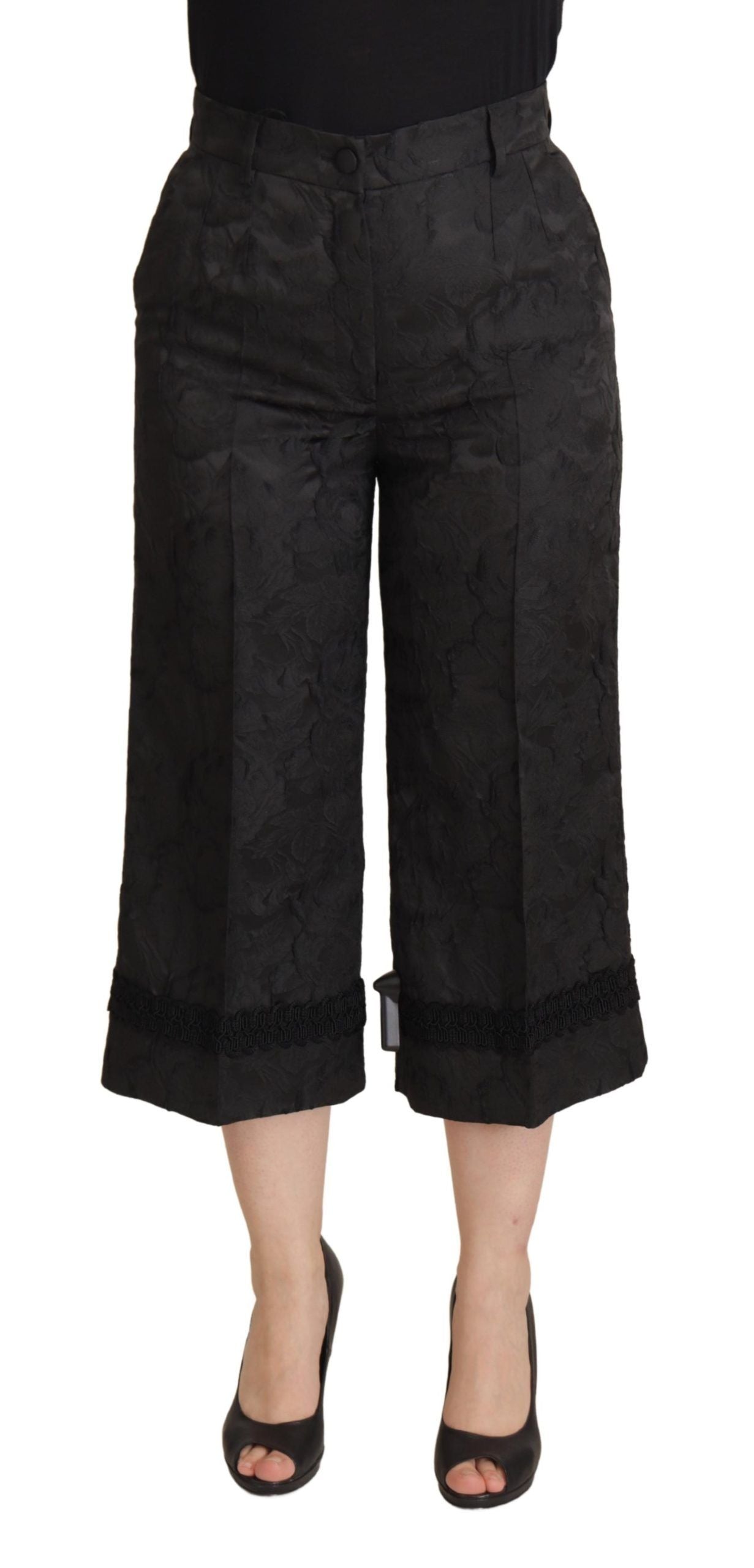 Elegantes pantalones negros con brocado