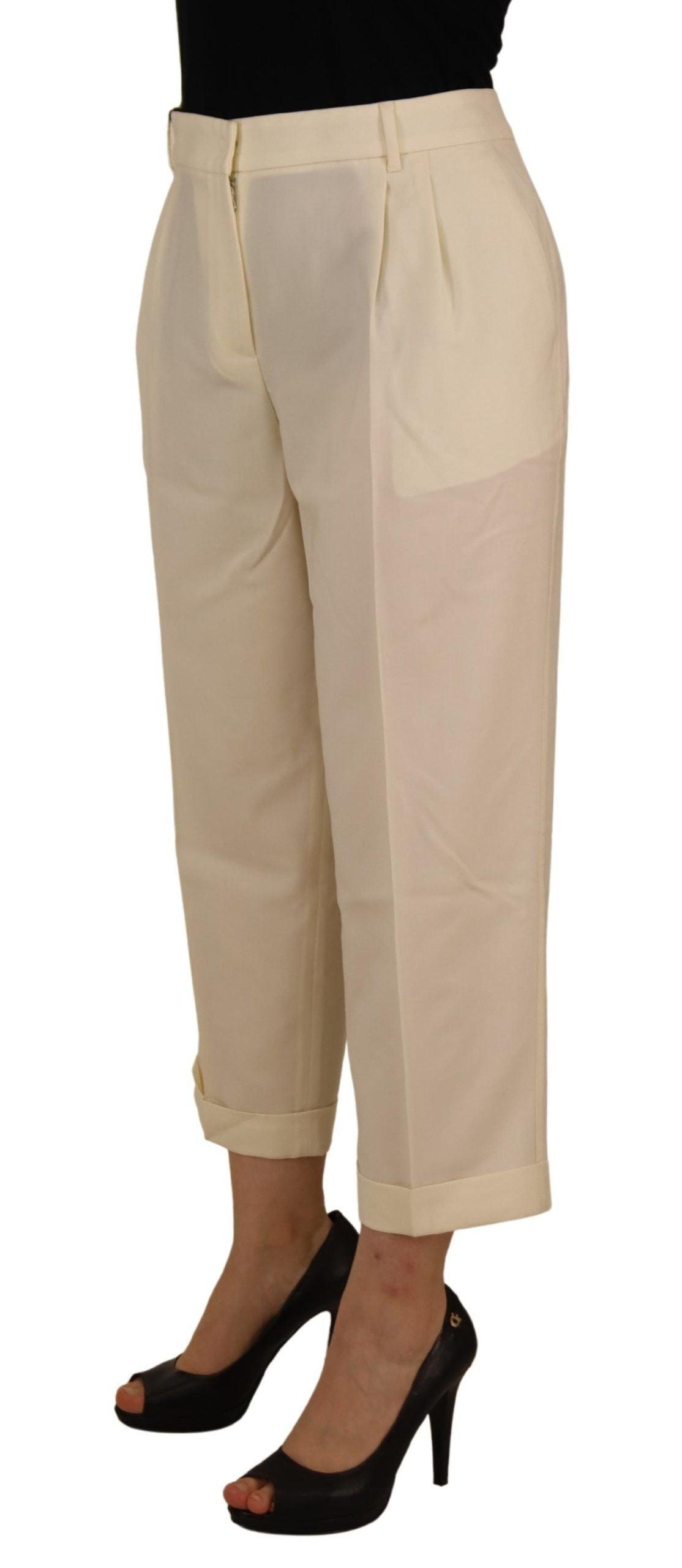 Elegantes pantalones de lana marfil de talle alto