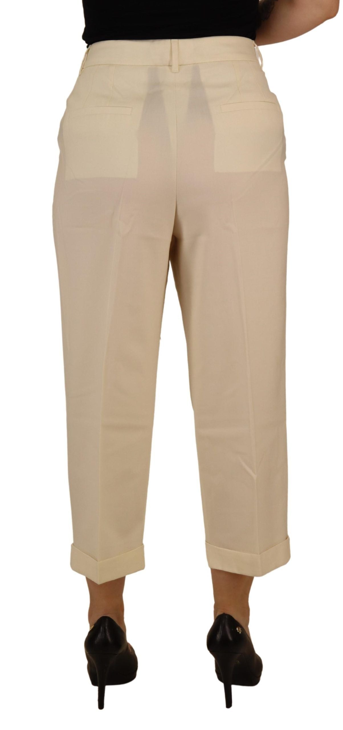 Elegantes pantalones de lana marfil de talle alto