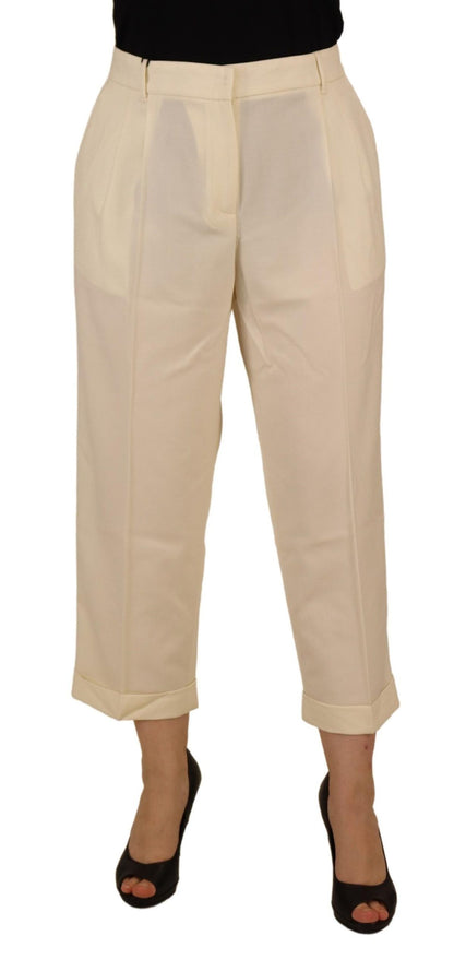 Elegantes pantalones de lana marfil de talle alto