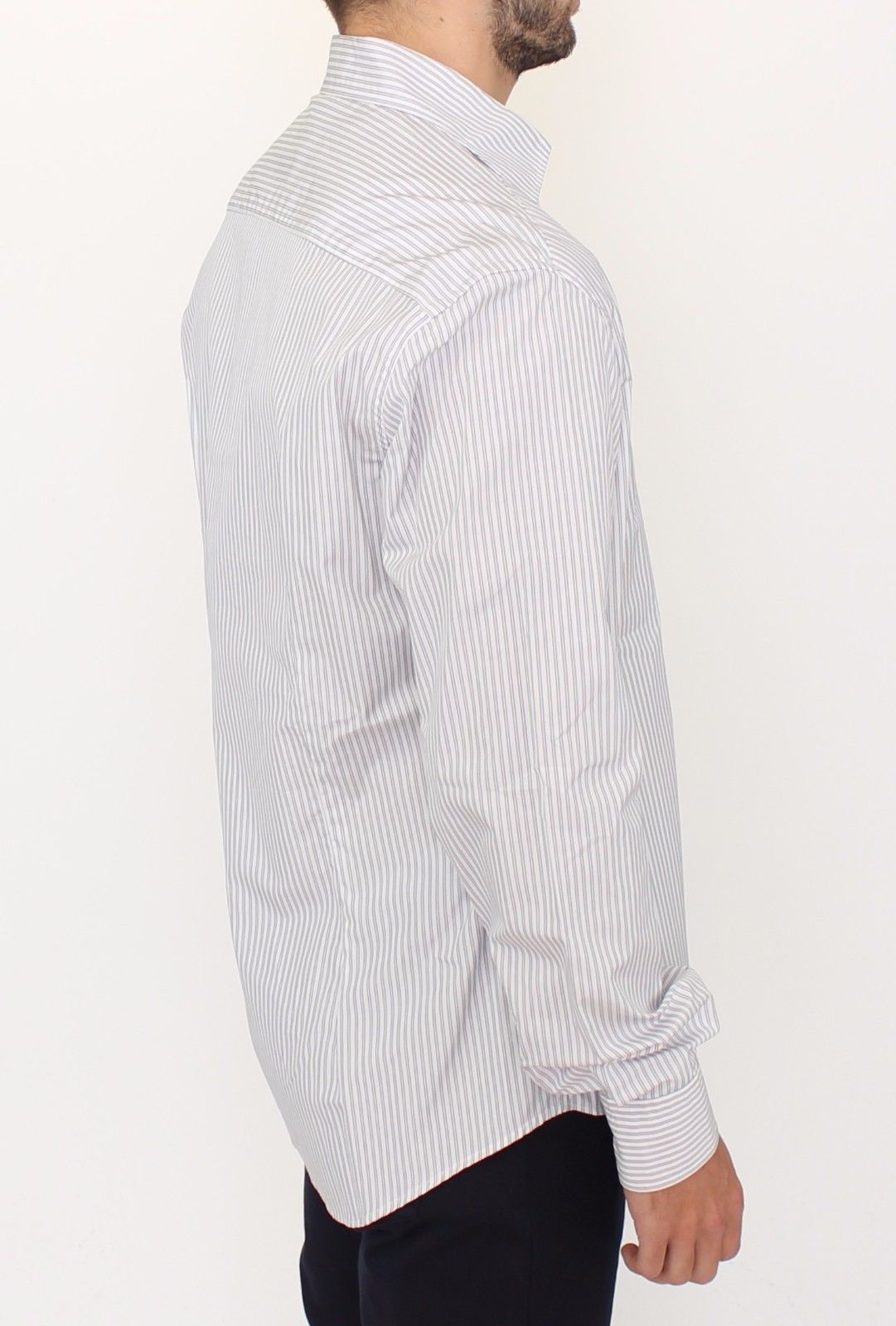 Elegant White and Gray Striped Cotton Shirt