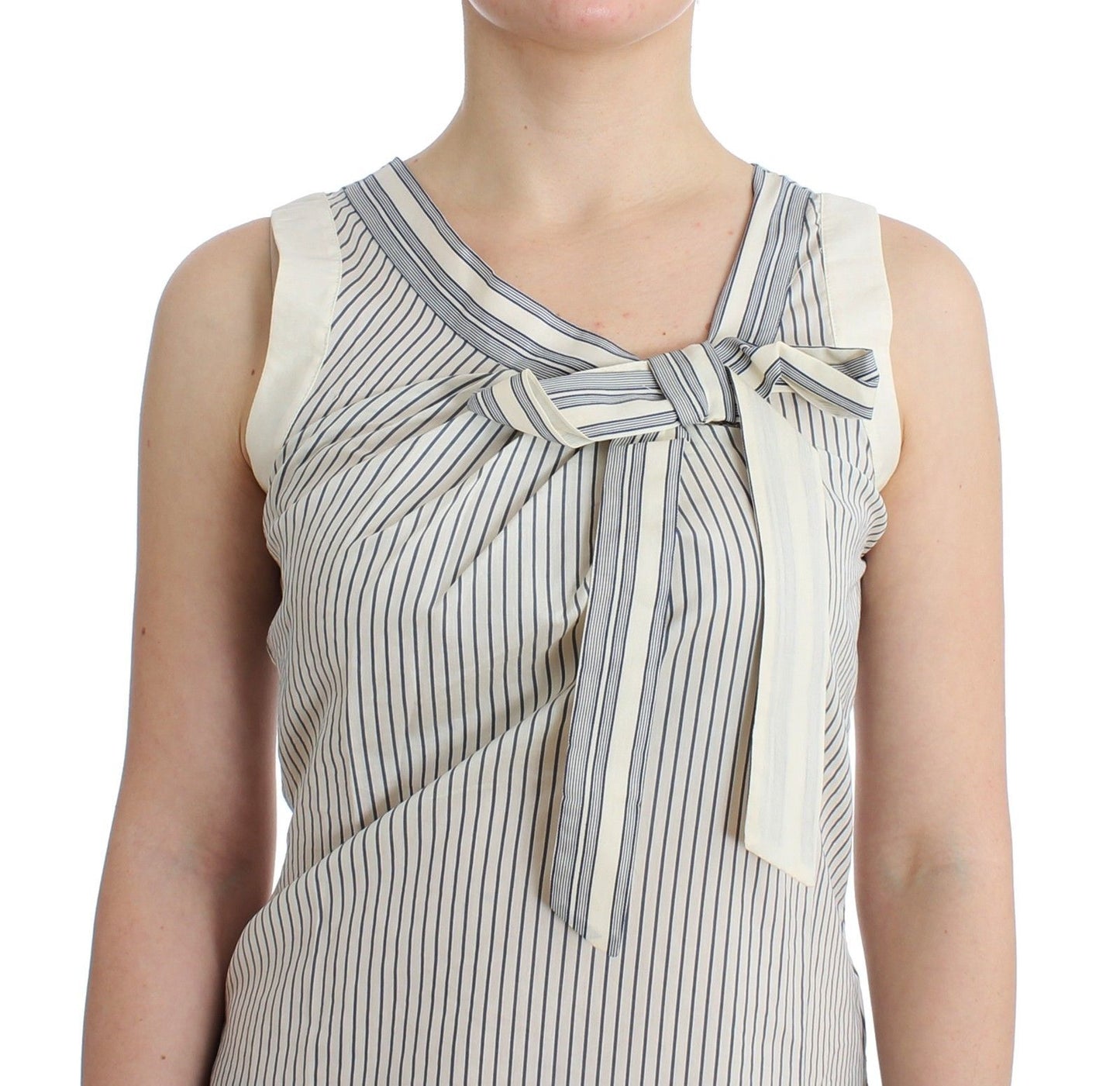 Chic Striped Cotton-Silk Bow Top