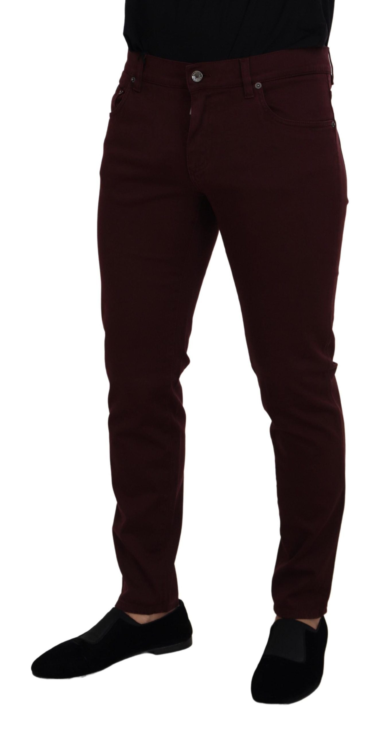 Slim Fit Bordeaux Jeans - Italian Luxury