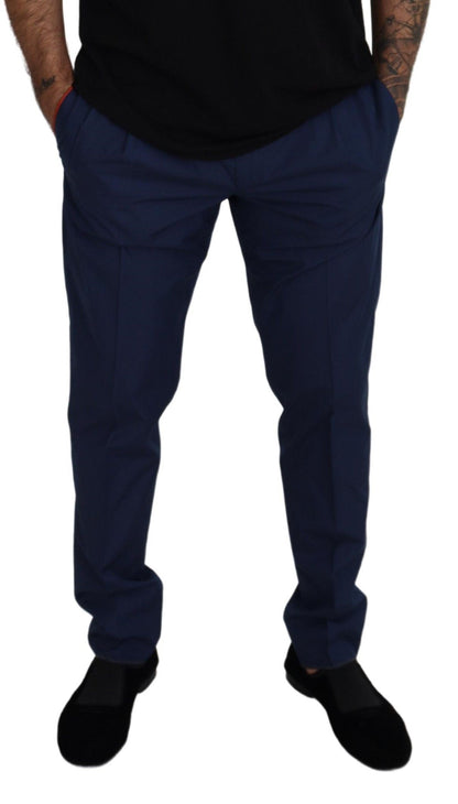 Elegantes pantalones chinos slim fit en mezcla de seda azul