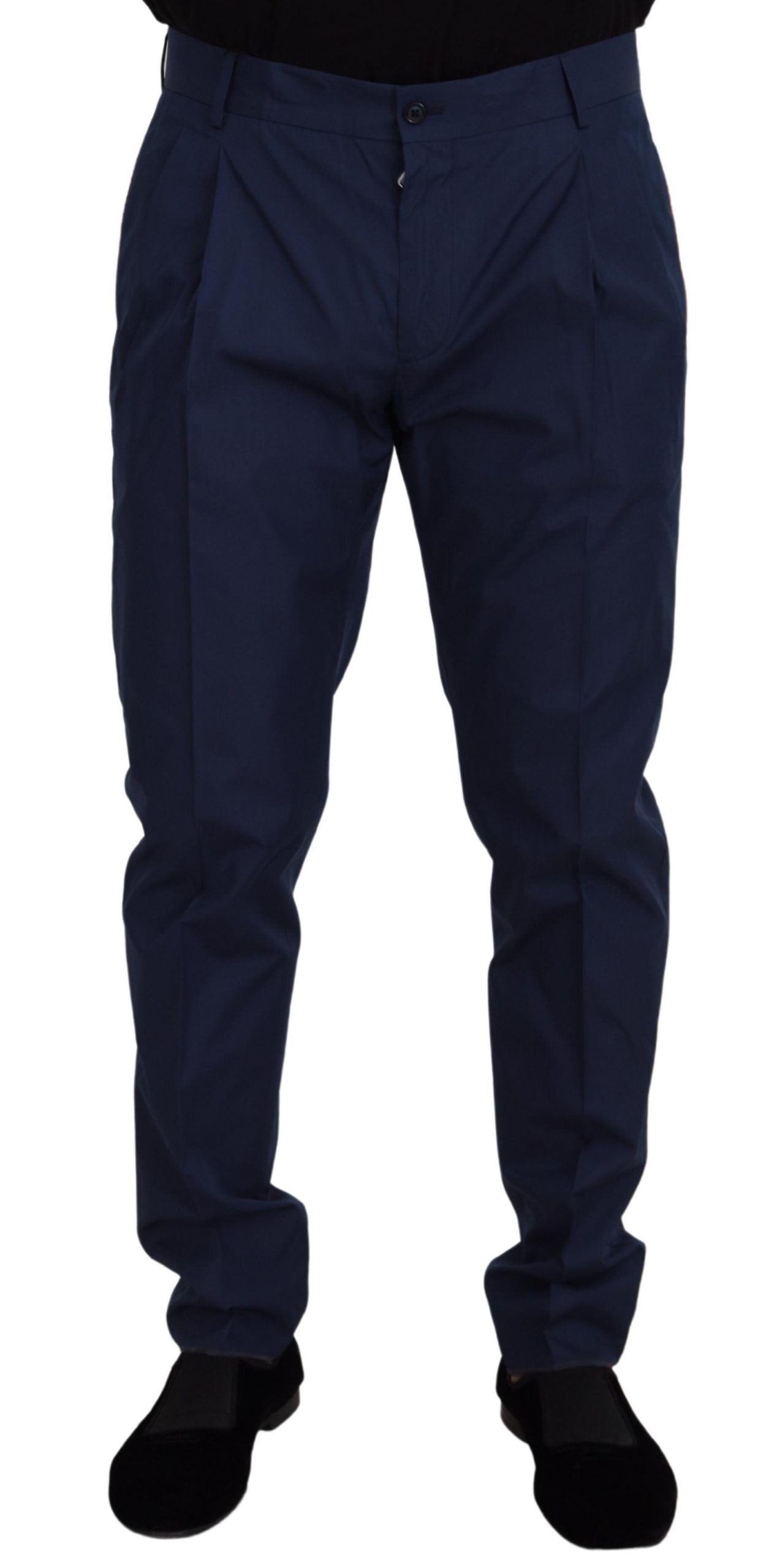 Elegantes pantalones chinos slim fit en mezcla de seda azul