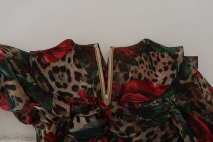 Silk Leopard Print & Red Roses Dress