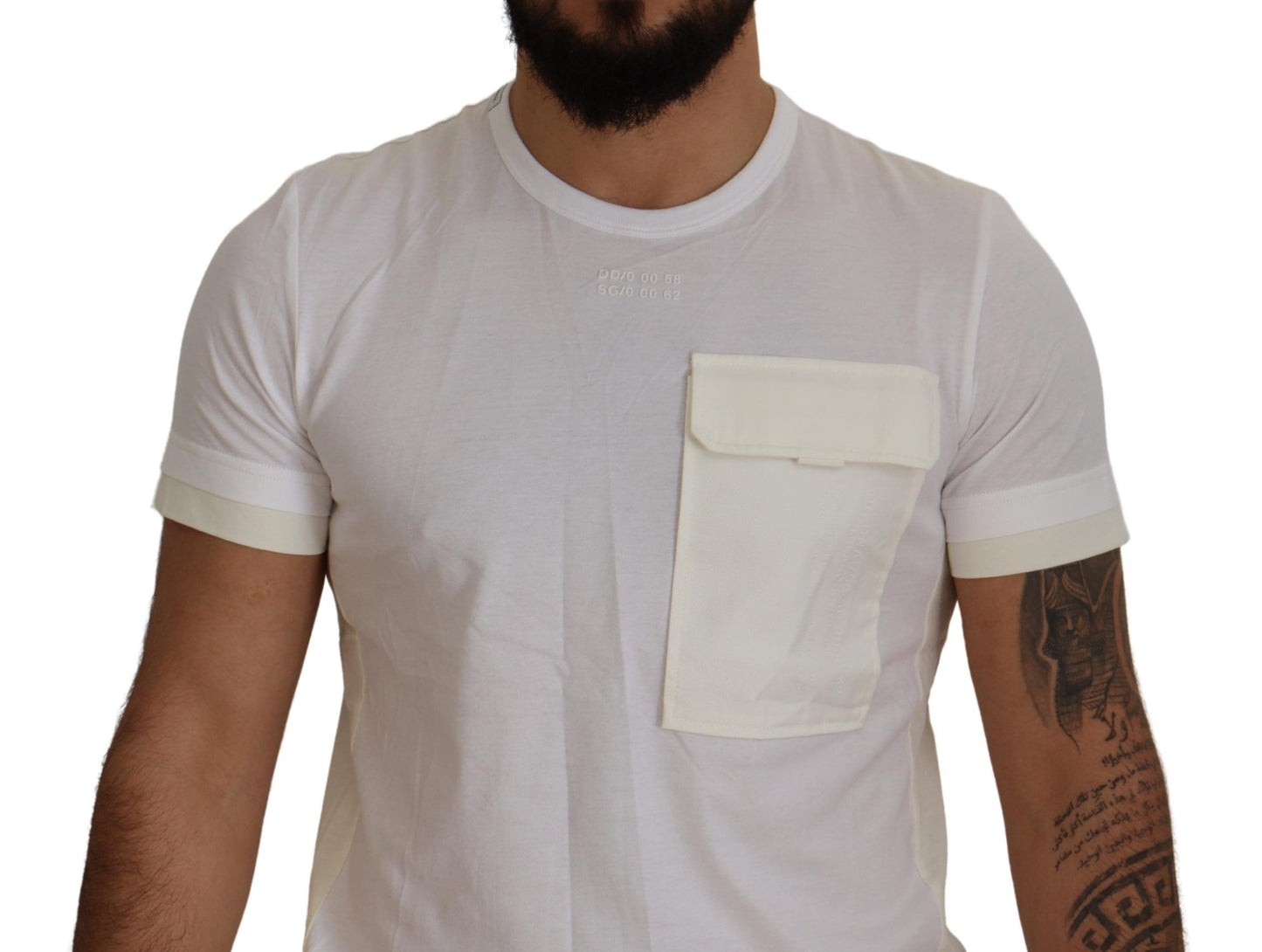 Elegant White Cotton Tee with DG Chest Pocket