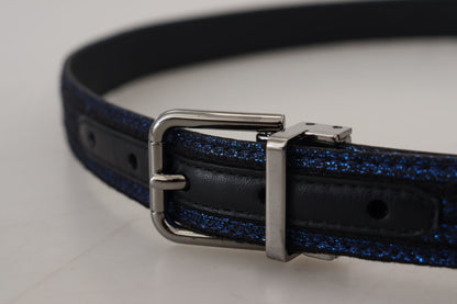 Cinturón elegante de piel jacquard azul