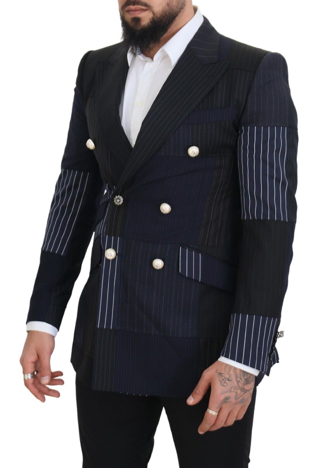 Elegante blazer cruzado de lana azul marino