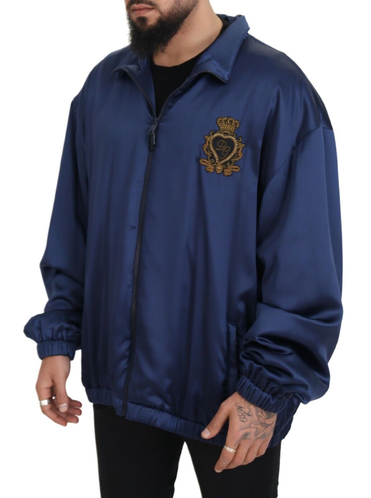 Chaqueta bomber de seda azul real