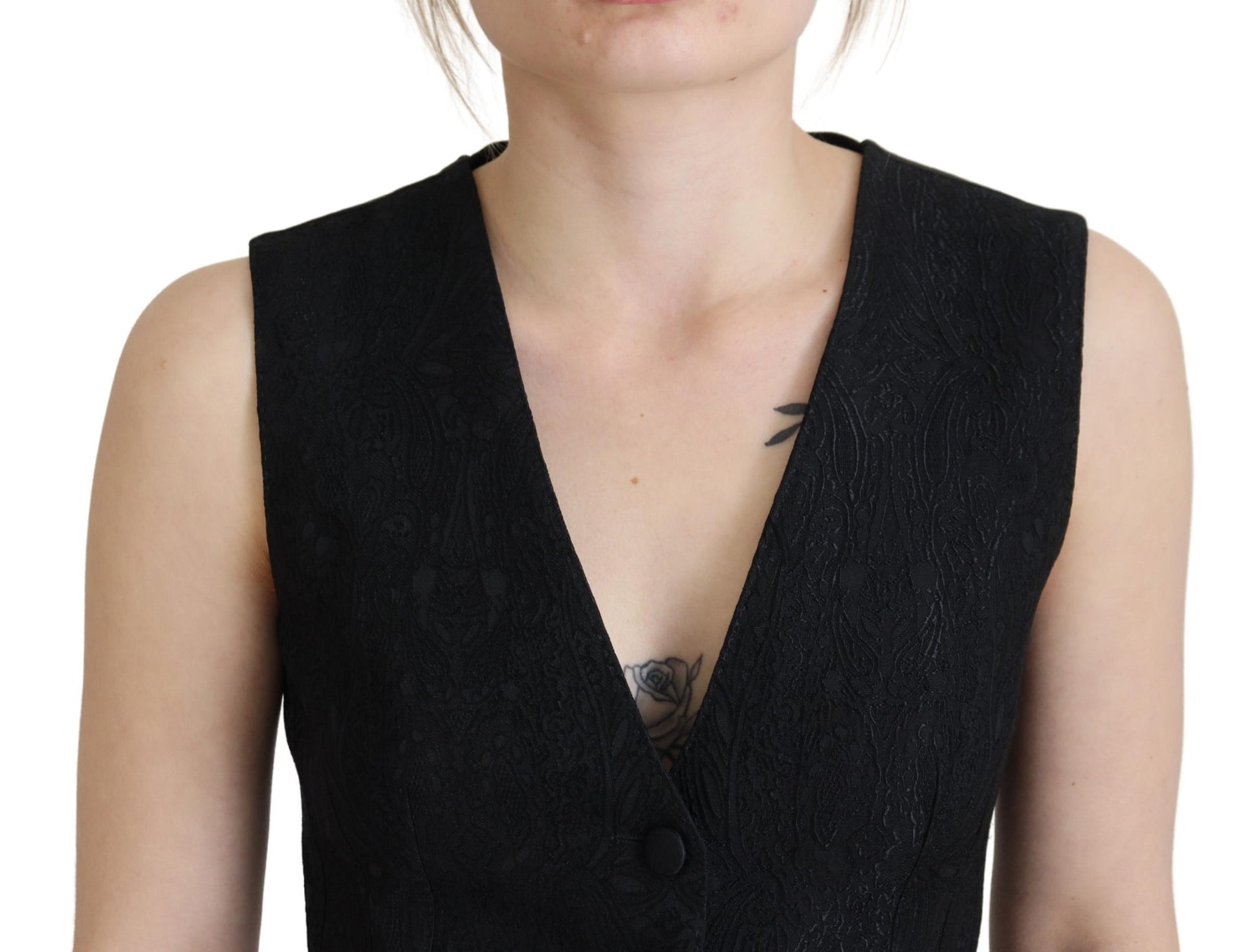 Elegant Black Silk Blend Waistcoat Vest