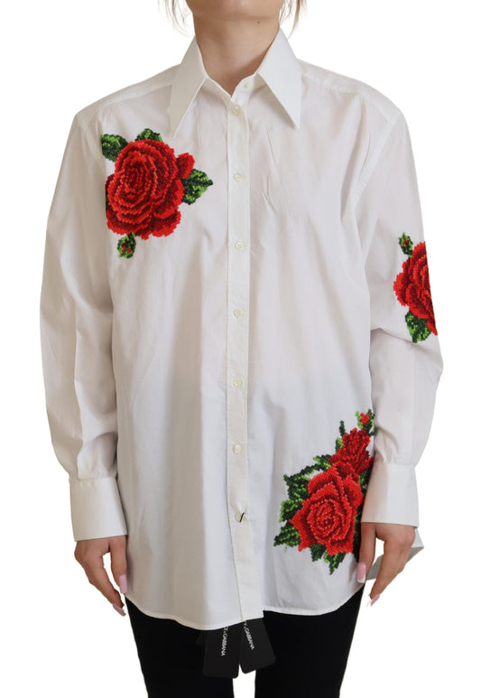 Camisa elegante de mezcla de seda con bordado floral