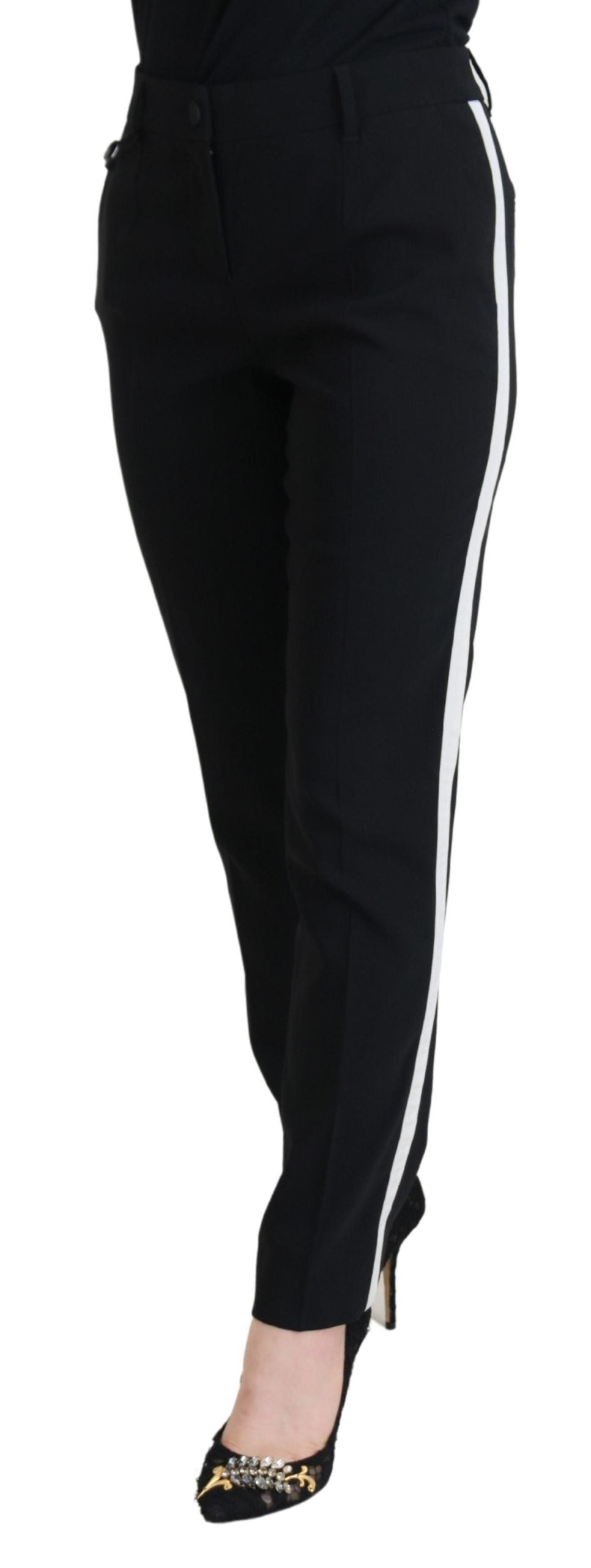 Elegant Black Wool-Silk Pants