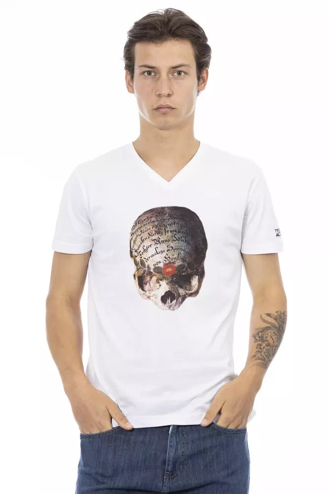 Camiseta de algodón blanca con cuello en V para hombre