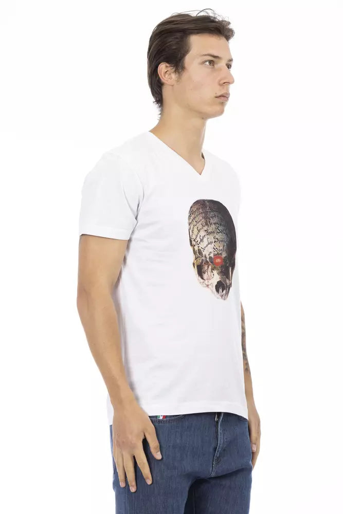 Camiseta de algodón blanca con cuello en V para hombre