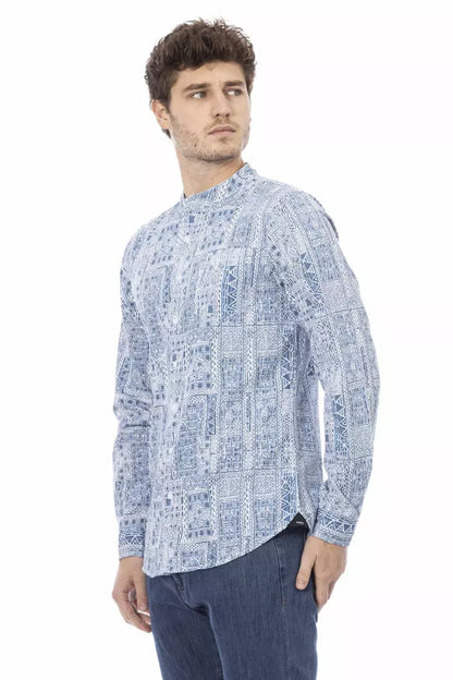 "Camisa de algodón azul claro para hombre"