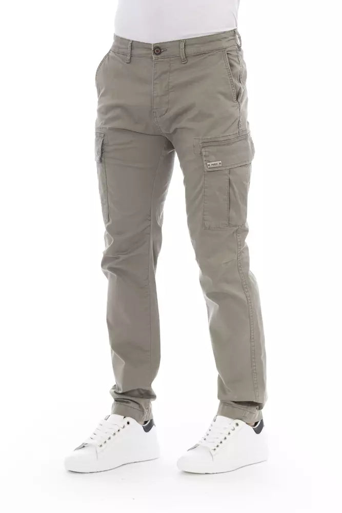 Beige Cotton Men Cargo Pants