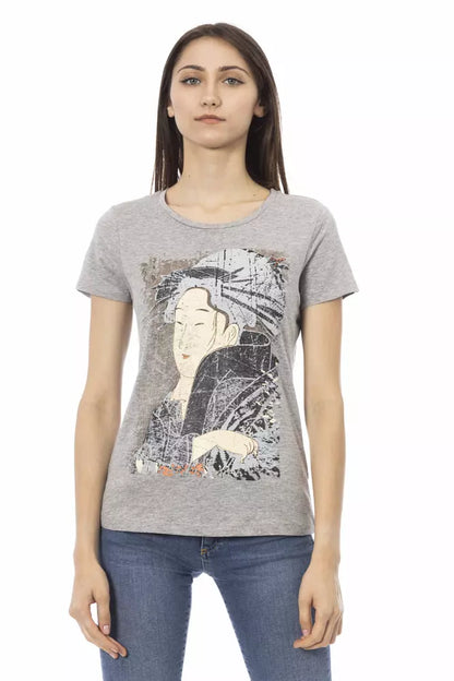 "Camiseta de algodón gris para mujer"