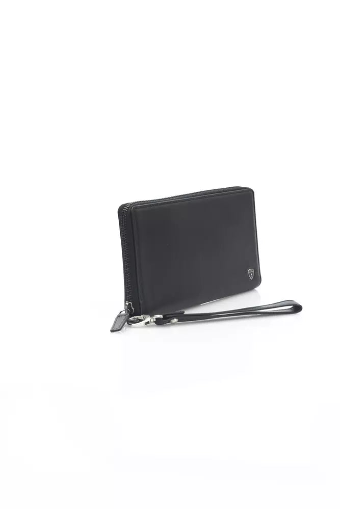 Cartera de piel de becerro negra para hombre