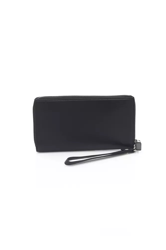 Cartera de piel de becerro negra para hombre